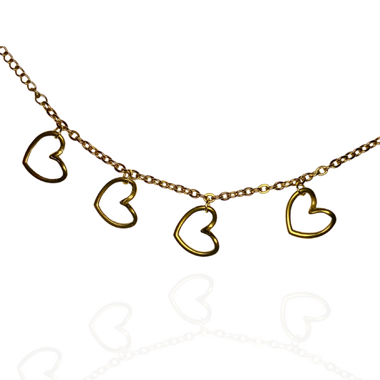 "In Love" - Bracelet en acier inoxydable, 4 breloques en coeur fait main